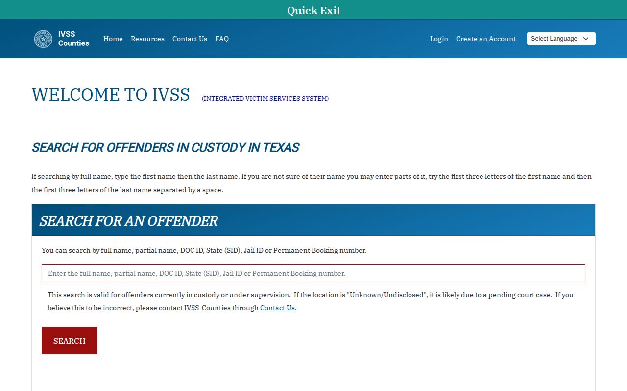 Tom Green County IVSS inmate release notification portal